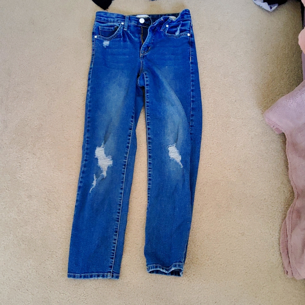 High rise frayed jeans